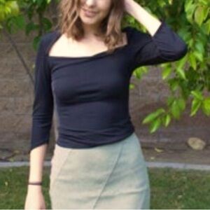 Small Black Square Neck Blouse 3/4 Sleeves